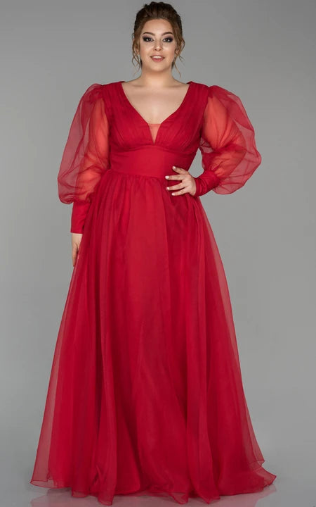 Večerní šaty s výstřihem do V, nabíranými rukávy, plisovaným empire střihem do áčka a výstřihem na zádech ve tvaru V, plus velikost