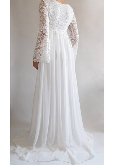 Maternity Empire Chiffon Long Sleeve Simple/Casual High Waist Sweep Train Wedding Dress