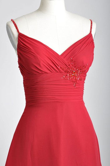 Tea-length V-Neckline A-line Chiffon Bridesmaid Dress With Spaghette Straps