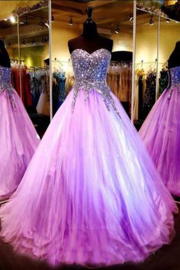 Luxurious Sweetheart Princess Tulle Evening Dress Crystals Sequins