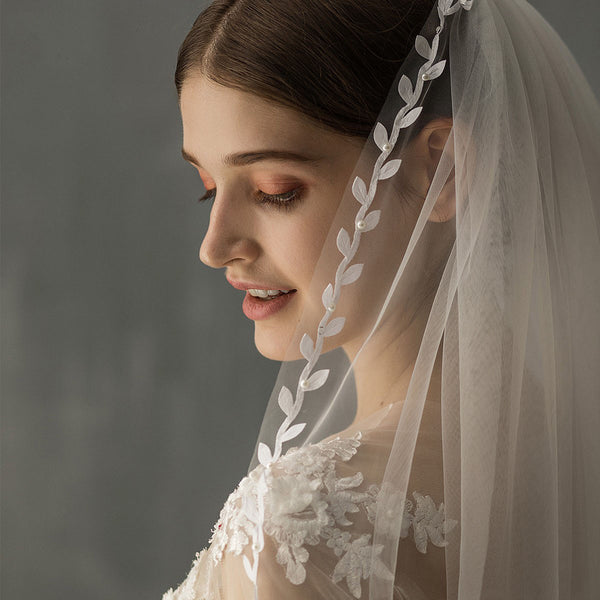 Forest Style Two Tier Elbow Veil with Leaf Edge