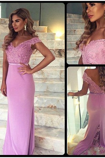 Elegant Lace Appliques Mermaid Prom Dress Off-the-shoulder Sweep Train