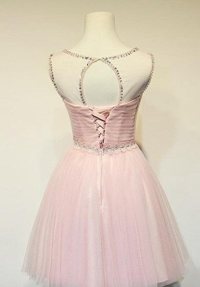 Simple Jeweled Sleeveless Short Tulle Dress