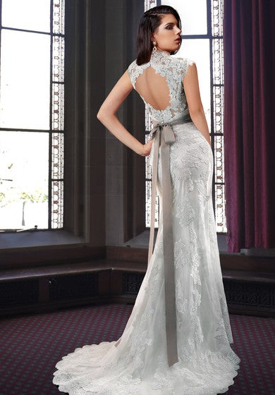 Floor Length Lace Wedding Dress With Keyhole Back