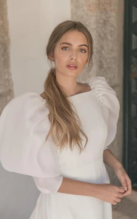 Sleeve Sleeve Bateau Decinela Chiffon Abito da sposa con treno da spina