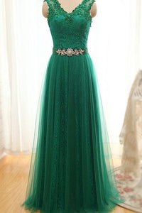 A-line Floor-length Straps V-neck Sleeveless Tulle Dress