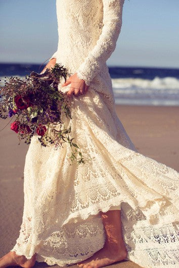 Newest Long Sleeve Lace Wedding Dress Court Train