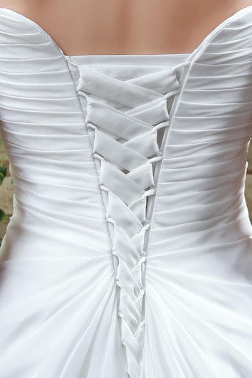 Newest Strapless White Beadings Wedding Dress A-line Sweep Train