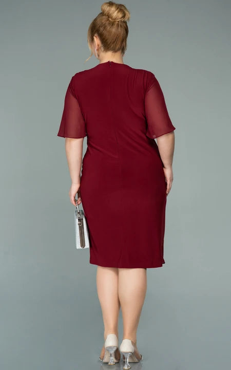 Lässiges Empire-Kleid in Übergröße, halbarm, Chiffon, Bleistiftkleid, gerüscht, Übergröße, Kleid für die Brautmutter