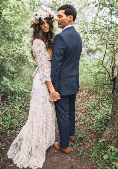 Ilusión con cuello en V 3 4 longitud de manga de manga encaje de encaje de encaje de línea