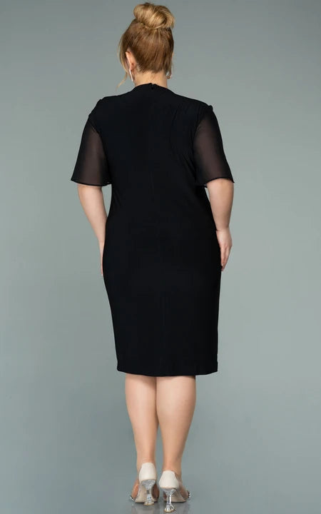 Lässiges Empire-Kleid in Übergröße, halbarm, Chiffon, Bleistiftkleid, gerüscht, Übergröße, Kleid für die Brautmutter