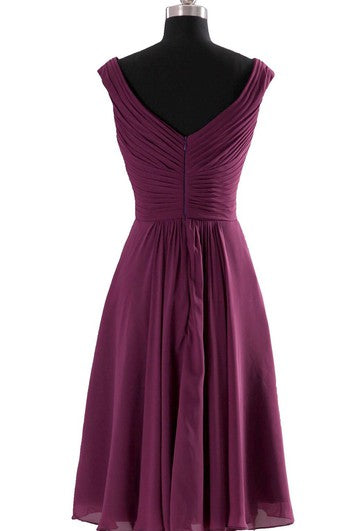 V-neckline Pleated Basque Waist Dress With Crystal