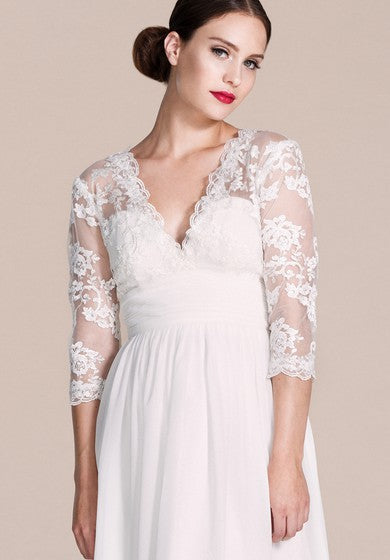 3-4 Sleeved V-neck Knee-length Dress With Lace