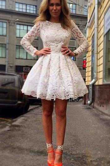 Elegant Long Sleeve Short Homecoming Dress With Lace