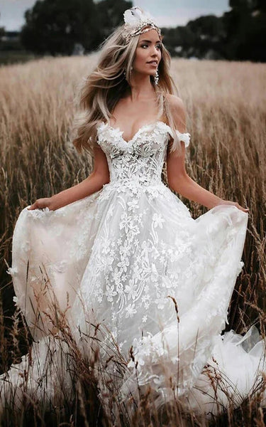 Sexy Country Off-the-shoulder Lace Wedding Dress