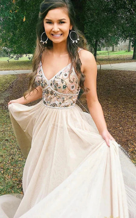 Spaghetti špagetové ramínka, šifon s korálky, aplikace s korálky, plesové šaty