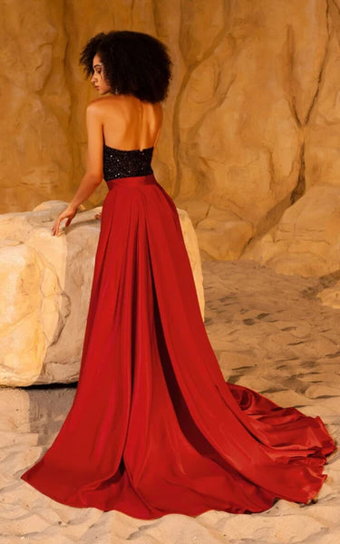 Sexy Black and Red Two-Tone Sheath Prom Dress with Detachable Train