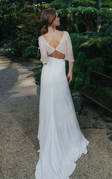 Two Piece Chiffon Sheer Wedding Dress with Illusion Sleeve