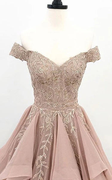 Dusty Rose Strapless Empire A-line Draped Applique Prom Dress