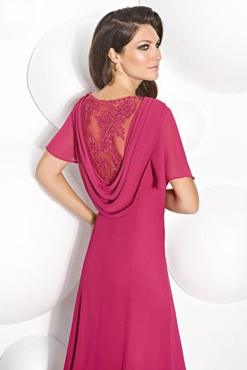 Tea-Length Appliqued Poet Sleeve Cowl Neck Chiffon Mother Of The Bride Dress