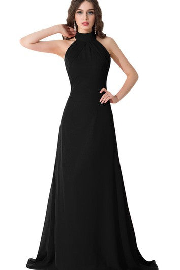 High-neck Long Chiffon Dress With Open Back