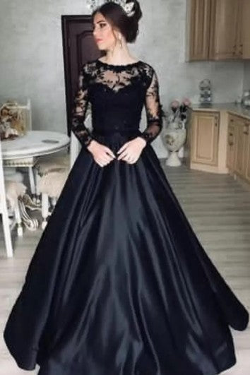 Casual Floor-length Long Sleeve Satin Ball Gown Prom Dress with Ruching