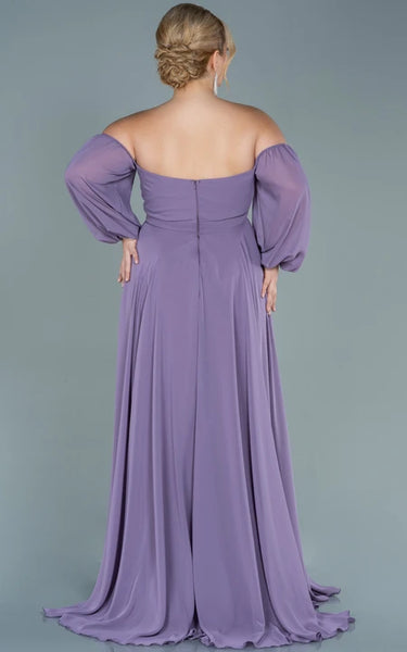 Off-the-shoulder Sweetheart Empire Plus Size Chiffon Front Split Evning Dress