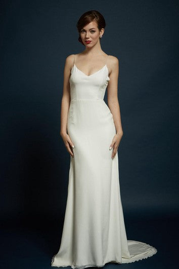 Charmeuse Sheath Sleeveless Dress With Spaghetti Straps and Open Back