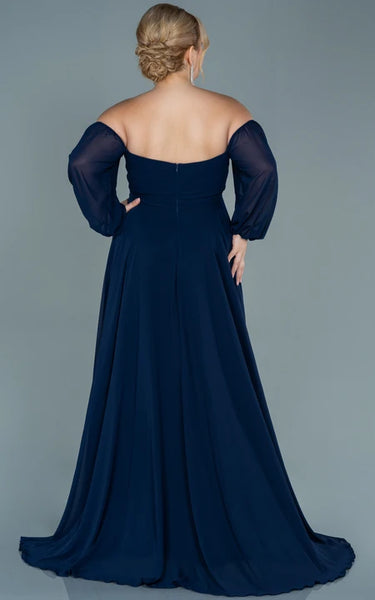 Off-the-shoulder Sweetheart Empire Plus Size Chiffon Front Split Evning Dress