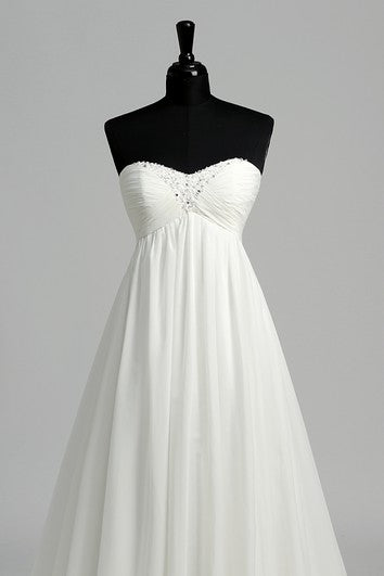 A-line Sweetheart Sleeveless Floor-length Chiffon Wedding Dress with Court Train