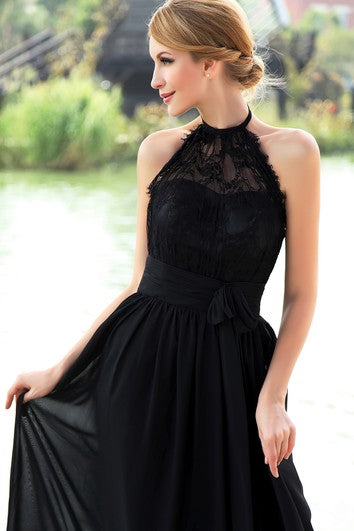 Chiffon High-Neck Strapless Floor-Length Dress With Halter