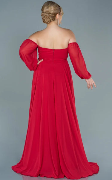 Off-the-shoulder Sweetheart Empire Plus Size Chiffon Front Split Evning Dress