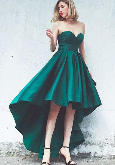 Satin High-Low A Line Sleeveless Adorable Evening Dress with Pleats