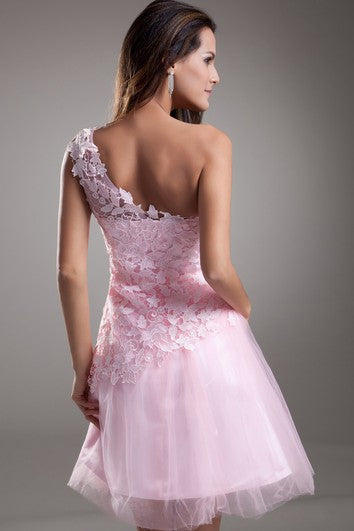 Edle Mini-Kleider mit Applikationen und einer Schulter in A-Linie, ärmellos, für besondere Anlässe