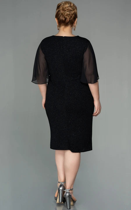 Bleistiftkleid mit V-Ausschnitt, Poet-Ärmeln und Pailletten in Übergröße für die Mutter der Braut