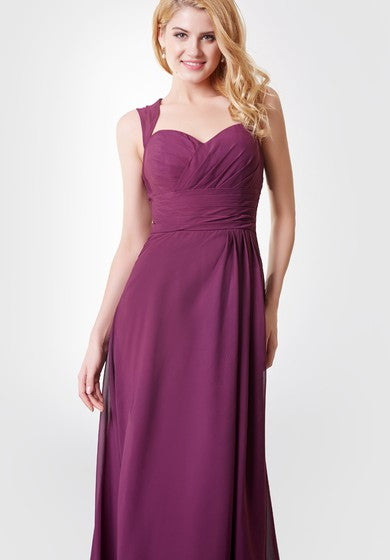 A-line Ruched Long Chiffon Dress With Key-hole