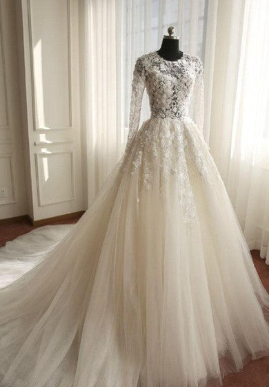 Appliques a campana a campana a maniche lunghe a-riga vestito in pizzo in pizzo con cerniera