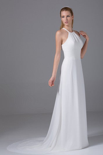 Sleeveless A-Line Long Chiffon Dress With Halter