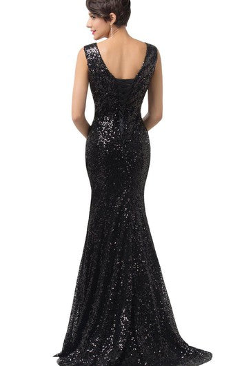 Šaty bez rukávů s výstřihem do V ve stylu mořské panny s celoplošnými flitry