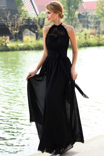 Chiffon High-Neck Strapless Floor-Length Dress With Halter