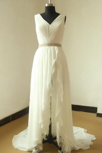 Chiffon Lace Weddig Dress With Beading Sash Ribbon