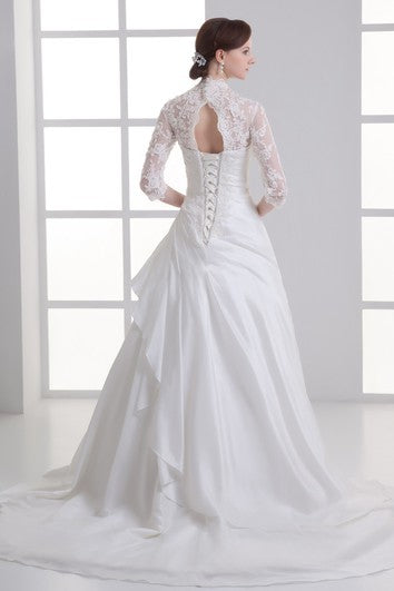 Alluring Ball Gown Sleeve Taffeta High Neck Wedding Dresses