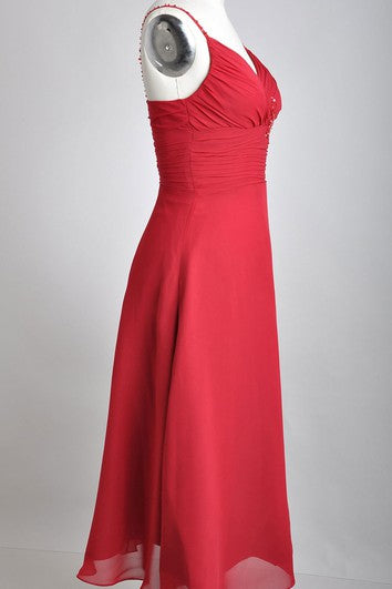 Tea-length V-Neckline A-line Chiffon Bridesmaid Dress With Spaghette Straps