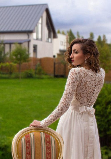 Vestido de satén de encaje con manga larga Weddig