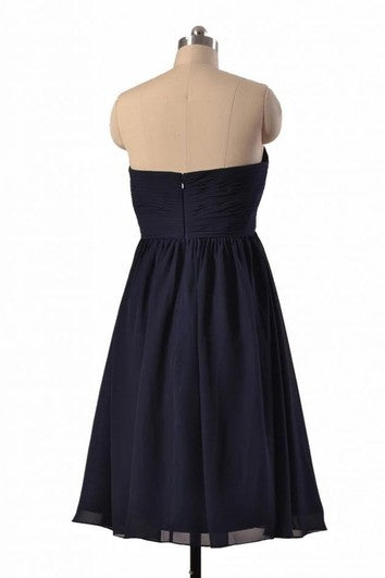 Strapless Asymmetrical Ruched Bodice Knee-length Pleated Chiffon Dress