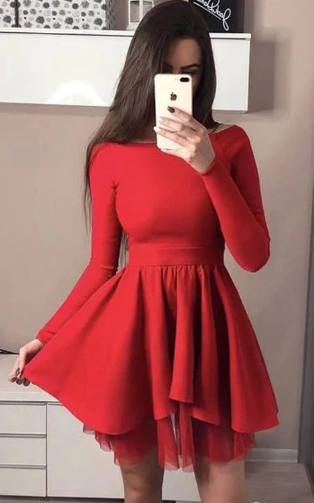 Robe de soirée courte noire décontractée à épaules dénudées et manches longues style empire