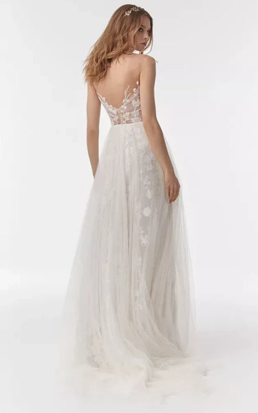 Flowy Sleeveless Empire Sheath Criss-cross Wedding Dress with Tulle Overlay