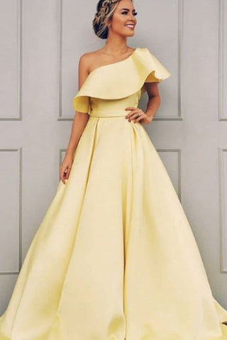 Satin Floor-length Sweep Train A Line Sleeveless Modern Formal Dress with Ruffles