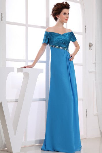 Refined Floor-Length Dress With Ruching and Beading