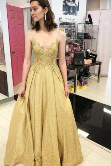 Moderní formální šaty bez rukávů, dlouhé po zem, áčkového střihu z taftu s výstřihem do V